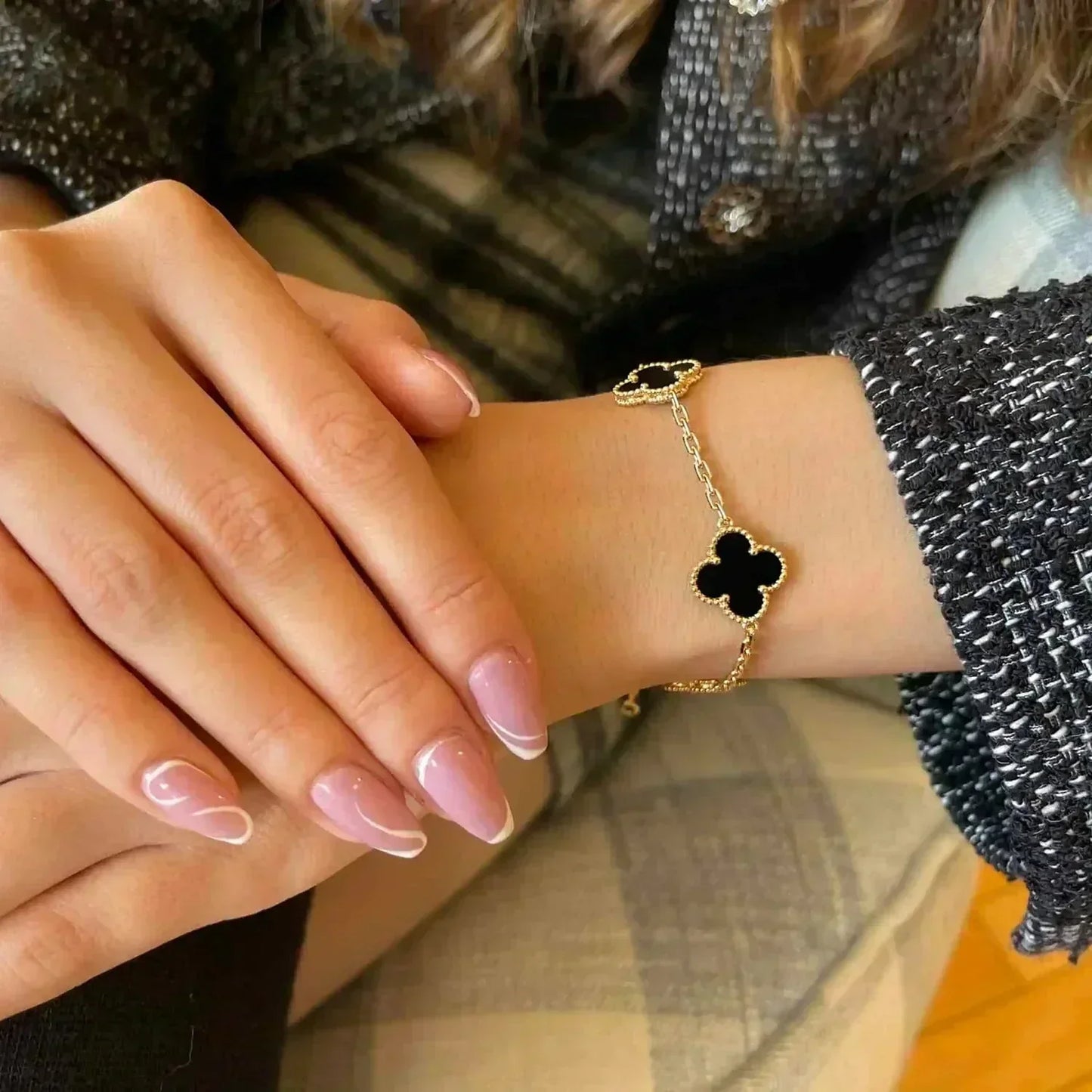 [BLUE TEARS]CLOVER  5 MOTIFS BLACK ONYX BRACELET