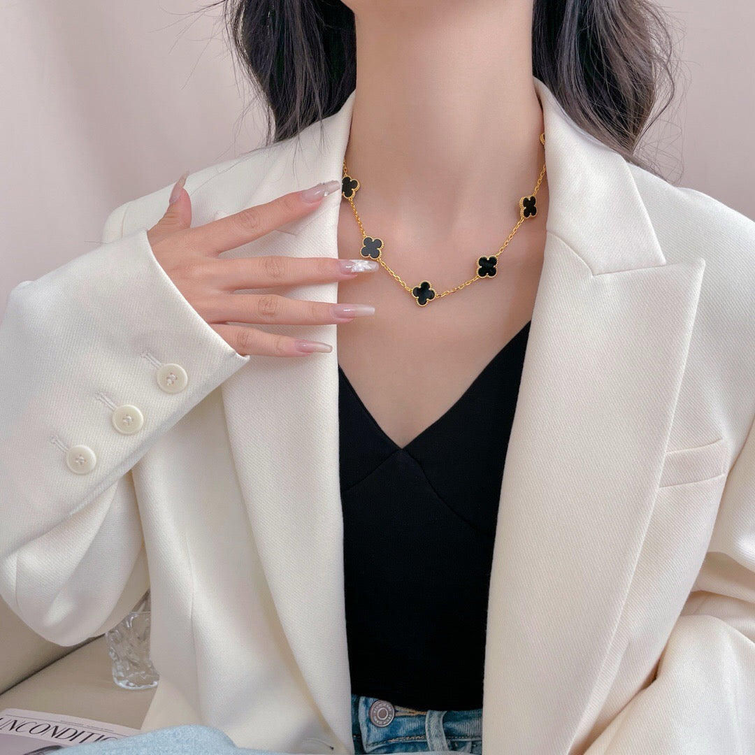 [BLUE TEARS]CLOVER 10 MOTIFS ONYX NECKLACE