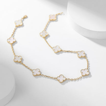 [BLUE TEARS]CLOVER 10 MOTIFS WHITE MOTHER OF PEARL NECKLACE