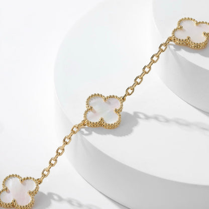 [BLUE TEARS]CLOVER 10 MOTIFS WHITE MOTHER OF PEARL NECKLACE