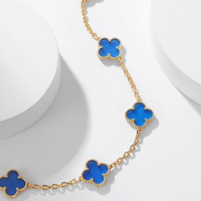 [BLUE TEARS]CLOVER 10 MOTIFS BLUE AGATE NECKLACE
