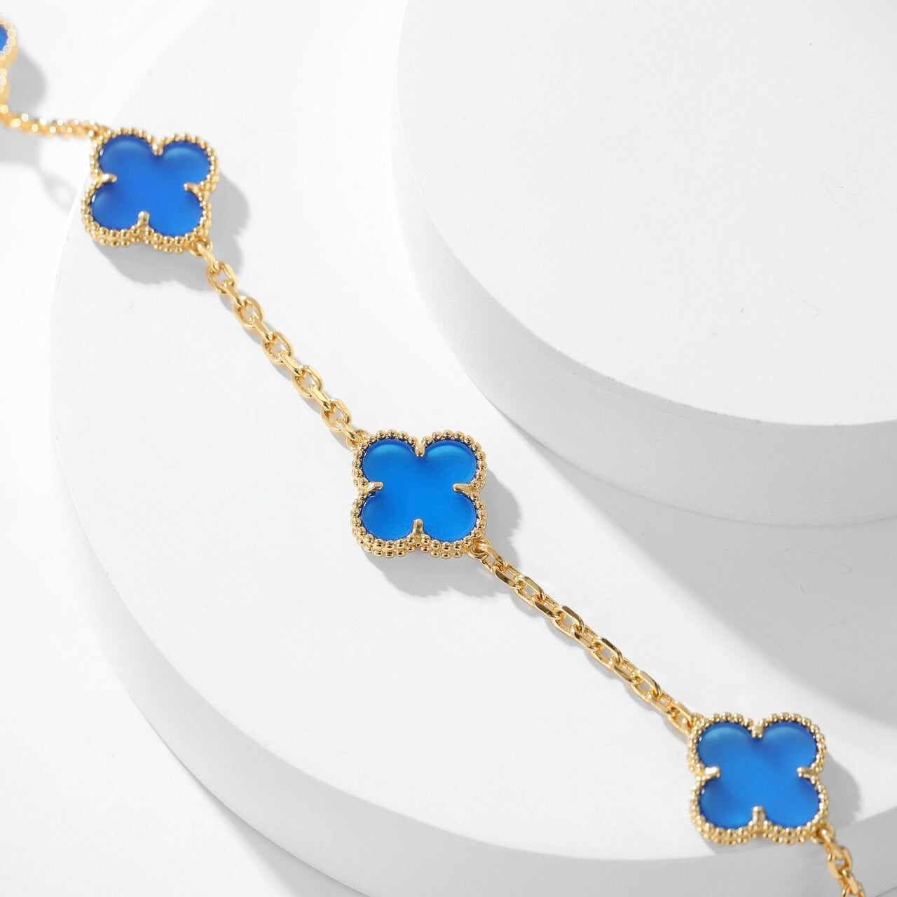 [BLUE TEARS]CLOVER 10 MOTIFS BLUE AGATE NECKLACE