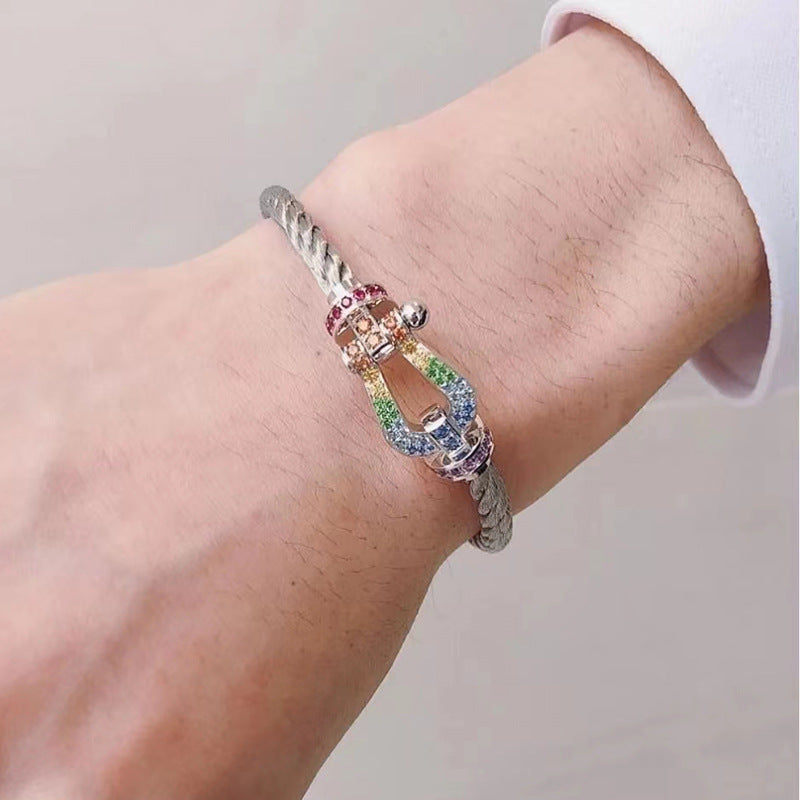 [BLUE TEARS]FORC LARGE HORSESHOE  COLORED DIAMOND BRACELET SILVER