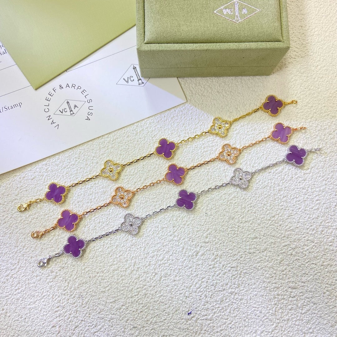 [BLUE TEARS]CLOVER  5 MOTIFS  PURPLE VIOLET DIAMOND BRACELET