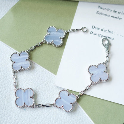 [BLUE TEARS]CLOVER  5 MOTIF PURPLE CHALCEDONY BRACELET SILVER
