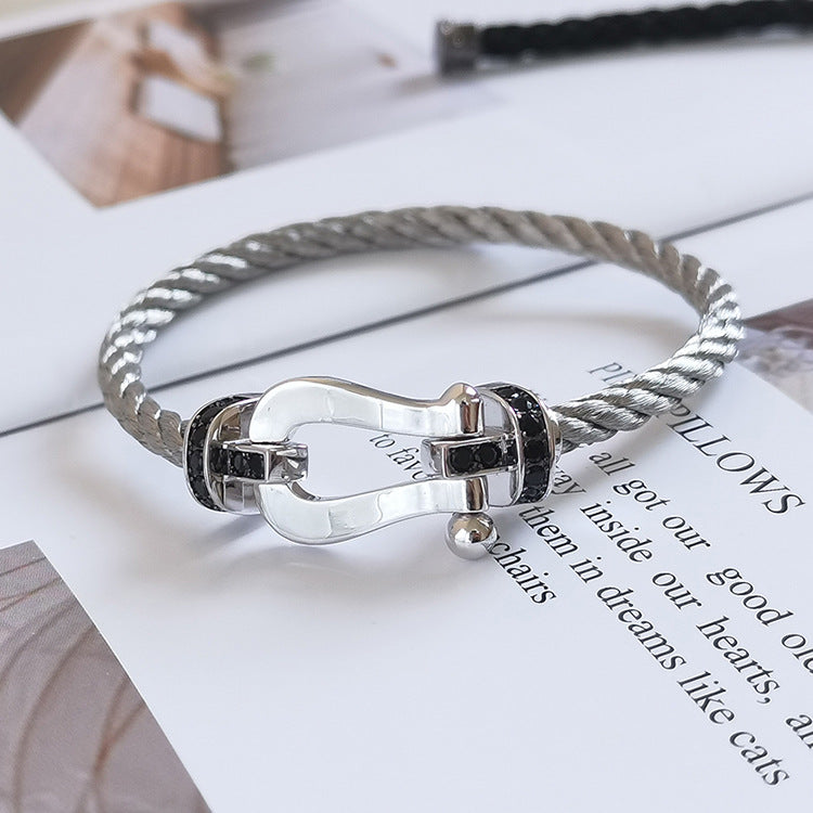 [BLUE TEARS]FORCE LARGE HORSESHOE BLACK DIAMOND BRACELET SILVER