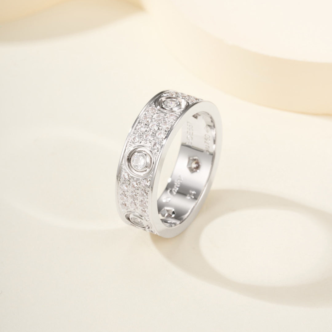 [Blue Tears Jewelry]LOVE 5.5MM FULL-PAVE 6-DIAMOND RING
