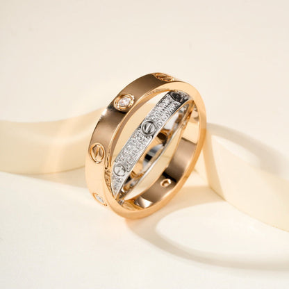 [Blue Tears Jewelry]LOVE PINK GOLD SILVER DIAMOND DOUBLE RING