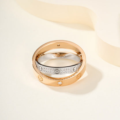 [Blue Tears Jewelry]LOVE PINK GOLD SILVER DIAMOND DOUBLE RING