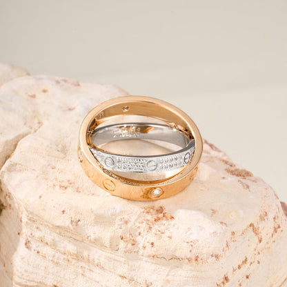 [Blue Tears Jewelry]LOVE PINK GOLD SILVER DIAMOND DOUBLE RING