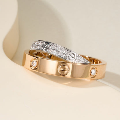[Blue Tears Jewelry]LOVE PINK GOLD SILVER DIAMOND DOUBLE RING