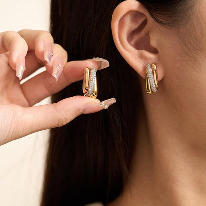 [Blue Tears Jewelry]TRINITY HALF DIAMOND  CUSHION EARRINGS