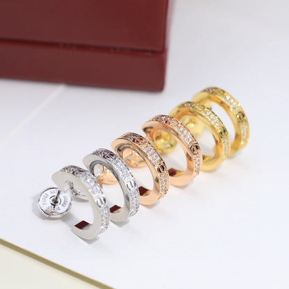 [Blue Tears Jewelry]LOVE 5.5MM DIAMOND PAVED EARRINGS