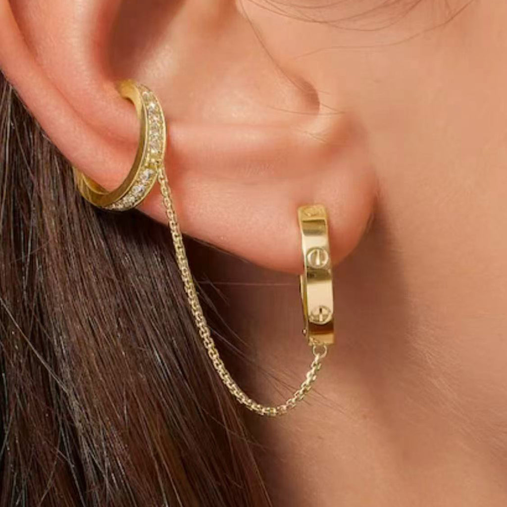 [Blue Tears Jewelry]LOVE 3.0MM HALF DIAMOND EARRINGS