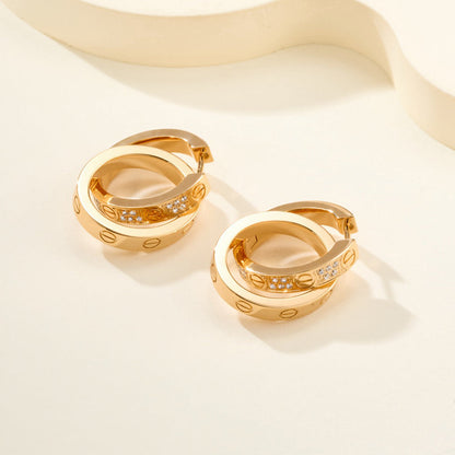 [Blue Tears Jewelry]LOVE 3.3MM DANGLE HALF DIAMOND EARRINGS
