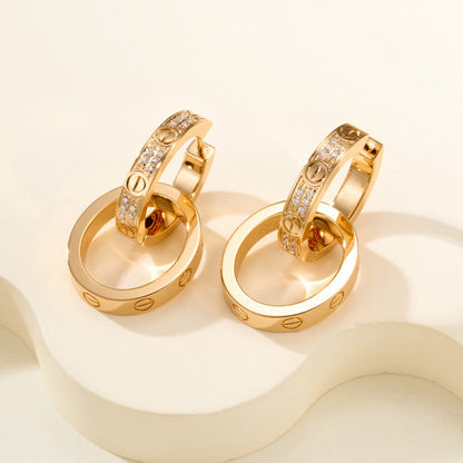 [Blue Tears Jewelry]LOVE 3.3MM DANGLE HALF DIAMOND EARRINGS