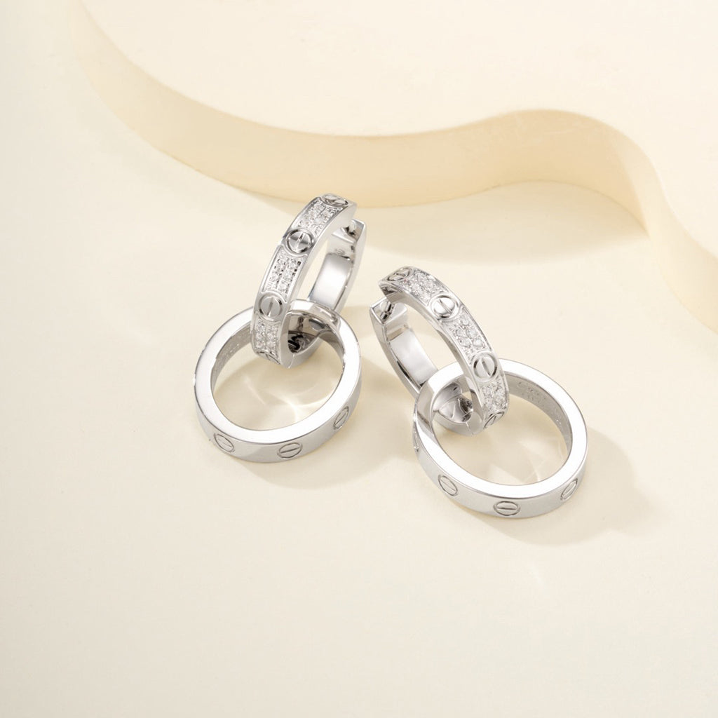 [Blue Tears Jewelry]LOVE 3.3MM DANGLE HALF DIAMOND EARRINGS
