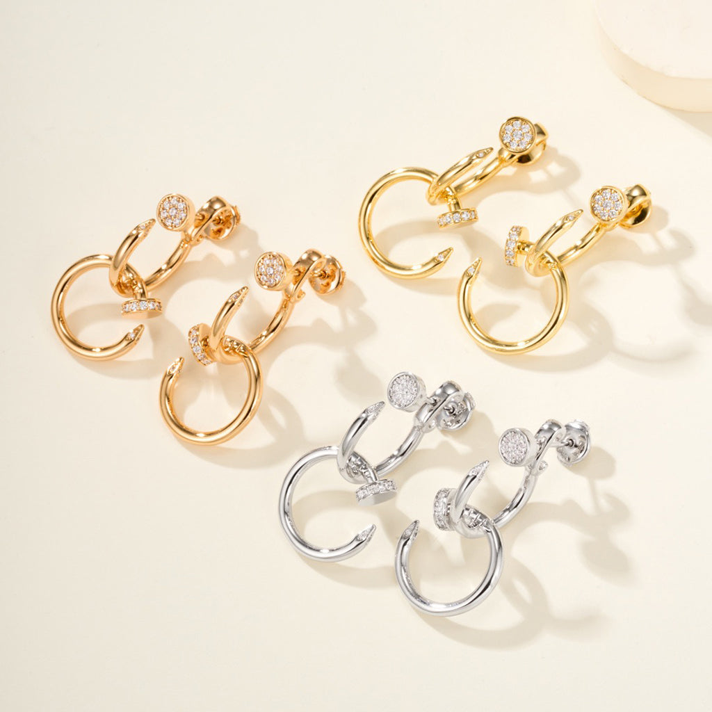 [Blue Tears Jewelry]JUSTE HALF DIAMOND DOUBLE EARRINGS