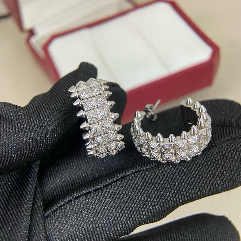 [Blue Tears Jewelry]CLASH 9.2MM FULL DIAMOND DOUBLE ROW EARRINGS
