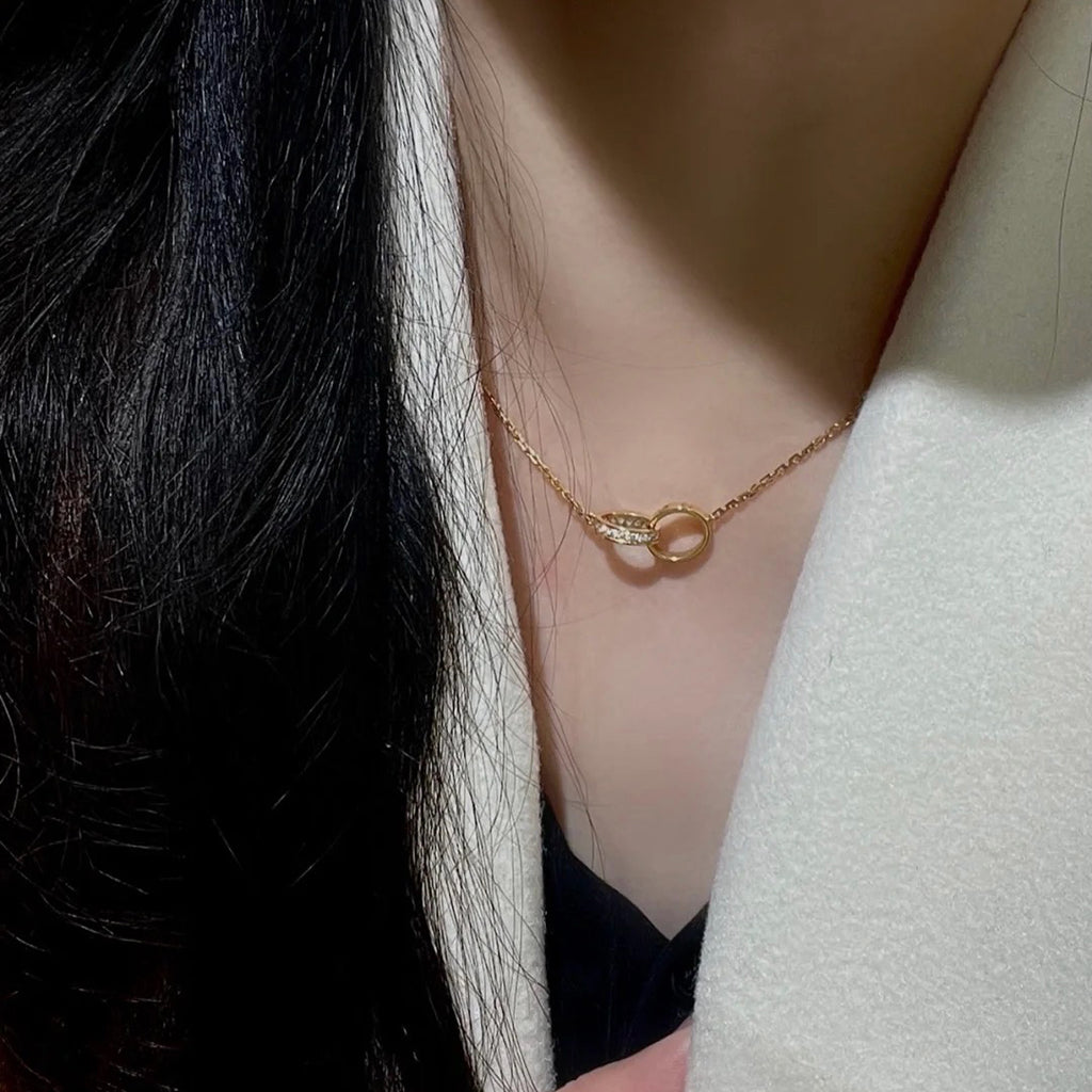 [Blue Tears Jewelry]LOVE DOUBLE RING HALF DIAMOND NECKLACE