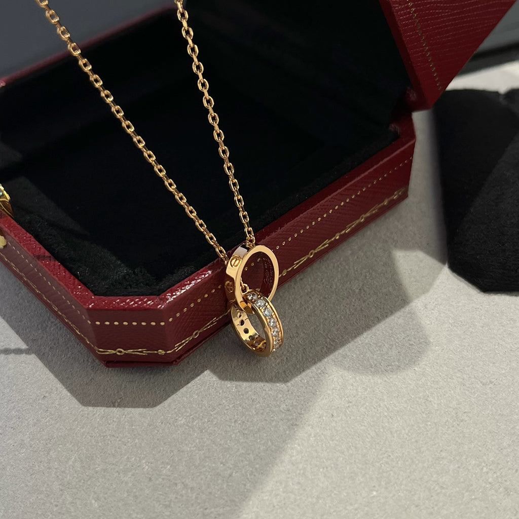 [Blue Tears Jewelry]LOVE DOUBLE RING HALF DIAMOND NECKLACE