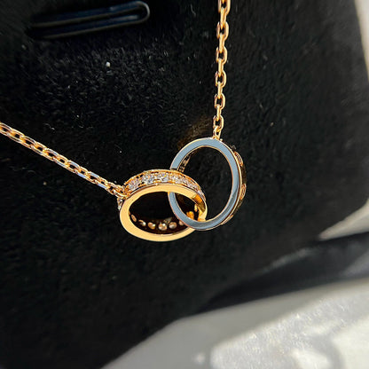 [Blue Tears Jewelry]LOVE DOUBLE RING HALF DIAMOND NECKLACE