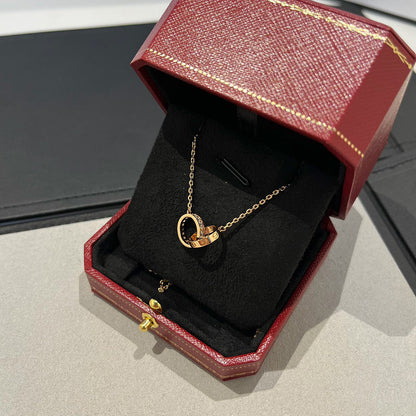 [Blue Tears Jewelry]LOVE DOUBLE RING HALF DIAMOND NECKLACE