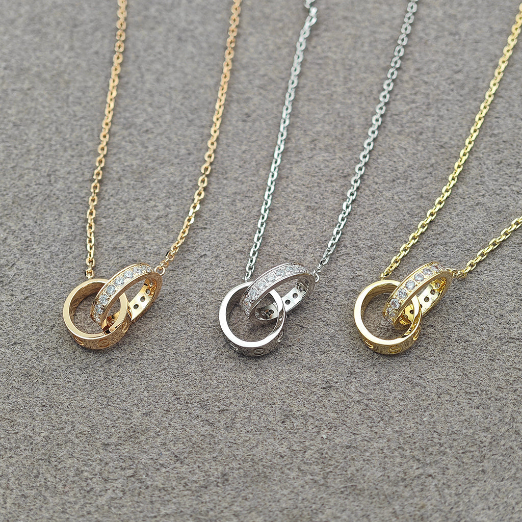 [Blue Tears Jewelry]LOVE DOUBLE RING HALF DIAMOND NECKLACE