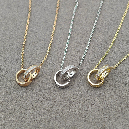 [Blue Tears Jewelry]LOVE DOUBLE RING HALF DIAMOND NECKLACE