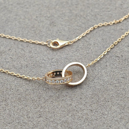 [Blue Tears Jewelry]LOVE DOUBLE RING HALF DIAMOND NECKLACE