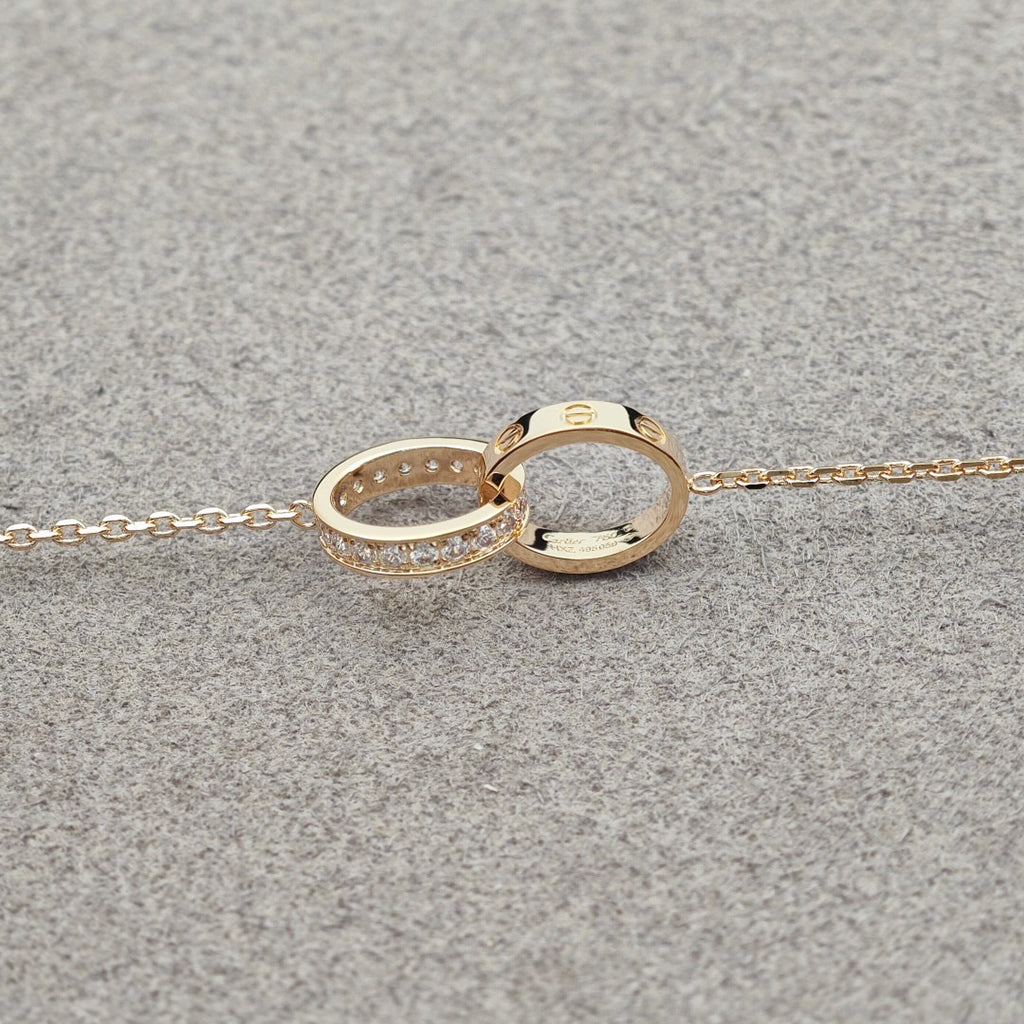 [Blue Tears Jewelry]LOVE DOUBLE RING HALF DIAMOND NECKLACE