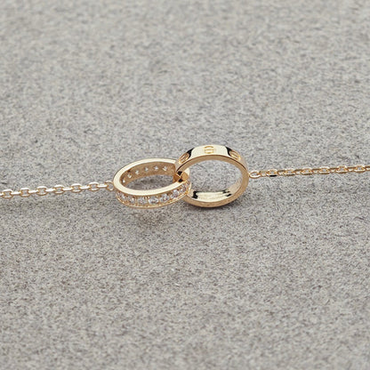 [Blue Tears Jewelry]LOVE DOUBLE RING HALF DIAMOND NECKLACE