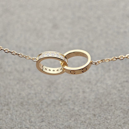 [Blue Tears Jewelry]LOVE DOUBLE RING HALF DIAMOND NECKLACE