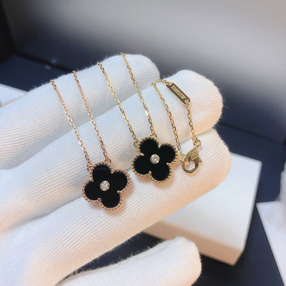 [BLUE TEARS]CLOVER 15MM DIAMOND ONYX NECKLACE