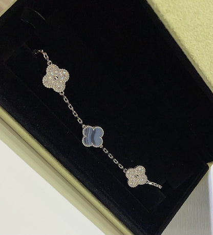 [BLUE TEARS]CLOVER  5 MOTIF DIAMOND PURPLE CHALCEDONY BRACELET SILVER