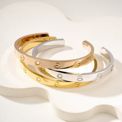 [Blue Tears Jewelry]LOVE BRACELET 6.1MM 1 DIAMOND OPEN CUFF