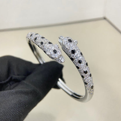 [Blue Tears Jewelry]PANTHERE DOUBLE HEADED HALF DIAMOND OPEN BRACELET