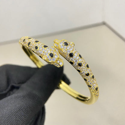 [Blue Tears Jewelry]PANTHERE DOUBLE HEADED HALF DIAMOND OPEN BRACELET