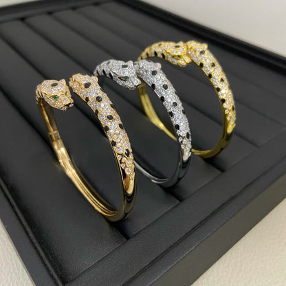 [Blue Tears Jewelry]PANTHERE DOUBLE HEADED HALF DIAMOND OPEN BRACELET