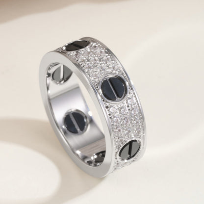 [Blue Tears Jewelry]LOVE RING 5.5MM DIAMONDS PAVED CERAMIC