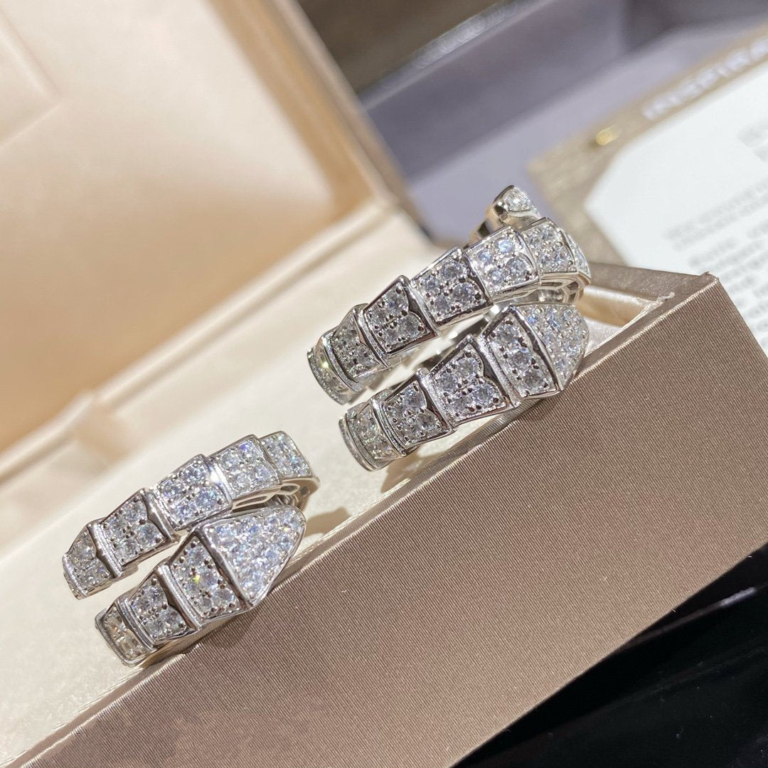 [BLUE TEARS]SERPENTI DOUBLE RING SILVER DIAMOND PAVED