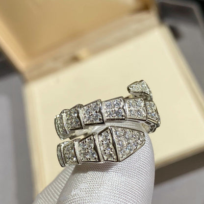 [BLUE TEARS]SERPENTI DOUBLE RING SILVER DIAMOND PAVED