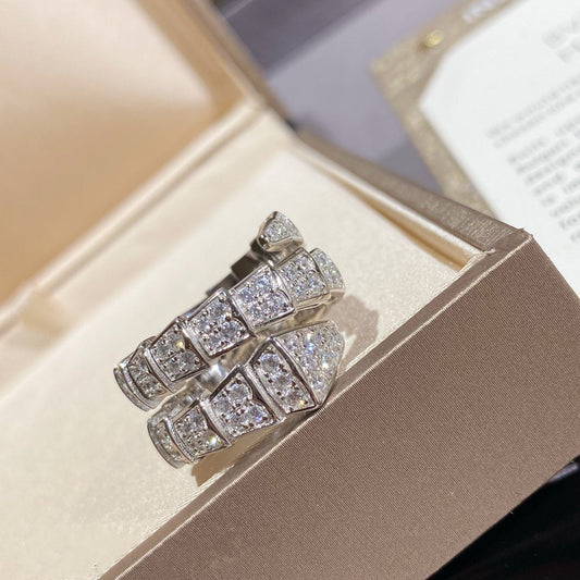 [BLUE TEARS]SERPENTI DOUBLE RING SILVER DIAMOND PAVED