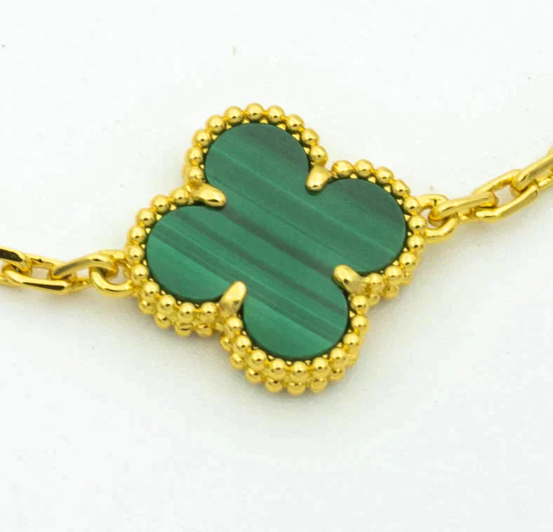 [BLUE TEARS]CLOVER  5 MOTIF MALACHITE DIAMOND BRACELET
