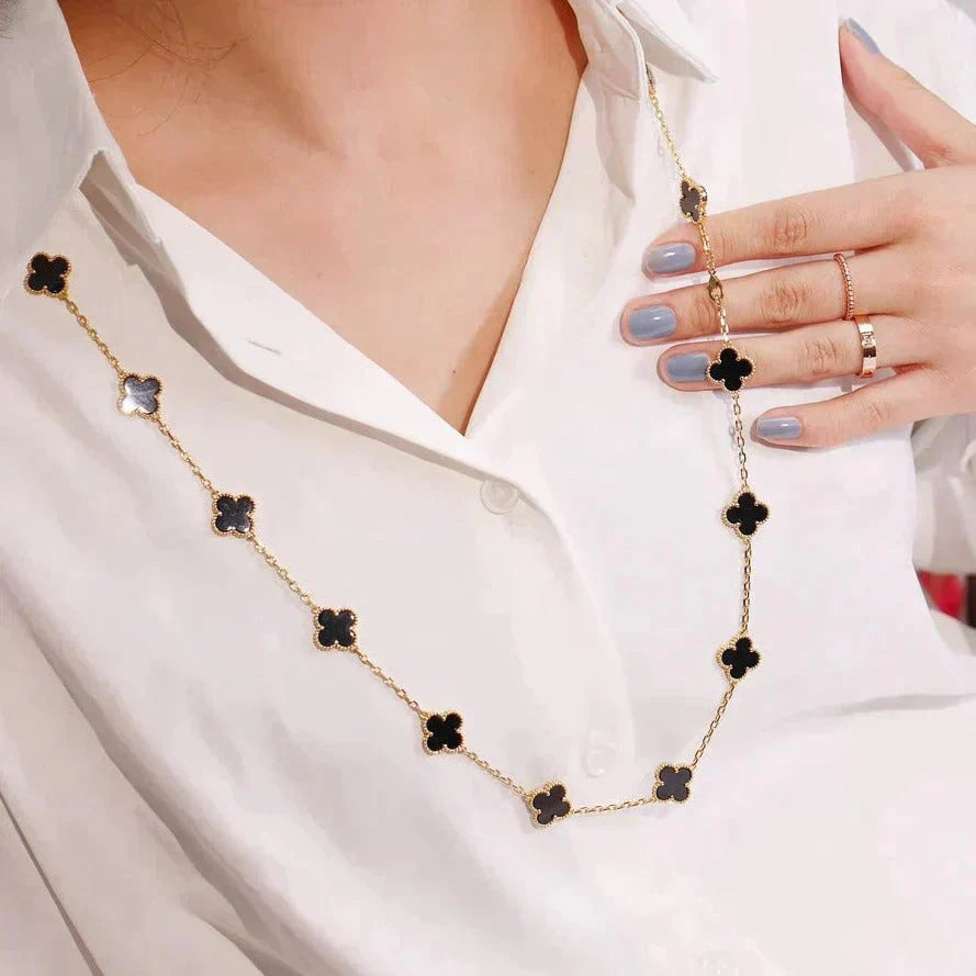 [BLUE TEARS]CLOVER 20 MOTIFS ONYX NECKLACE