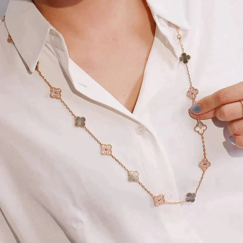 [BLUE TEARS]CLOVER 20 MOTIFS DARK MOP DIAMOND  NECKLACE