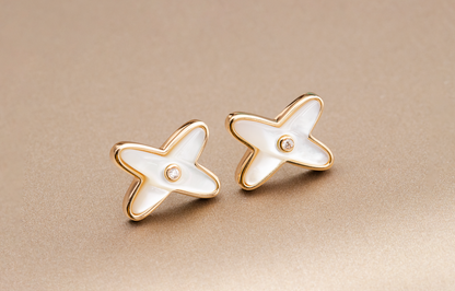 [BLUE TEARS]JEUX DE WHITE MOP PINK GOLD DIAMOND EARRINGS
