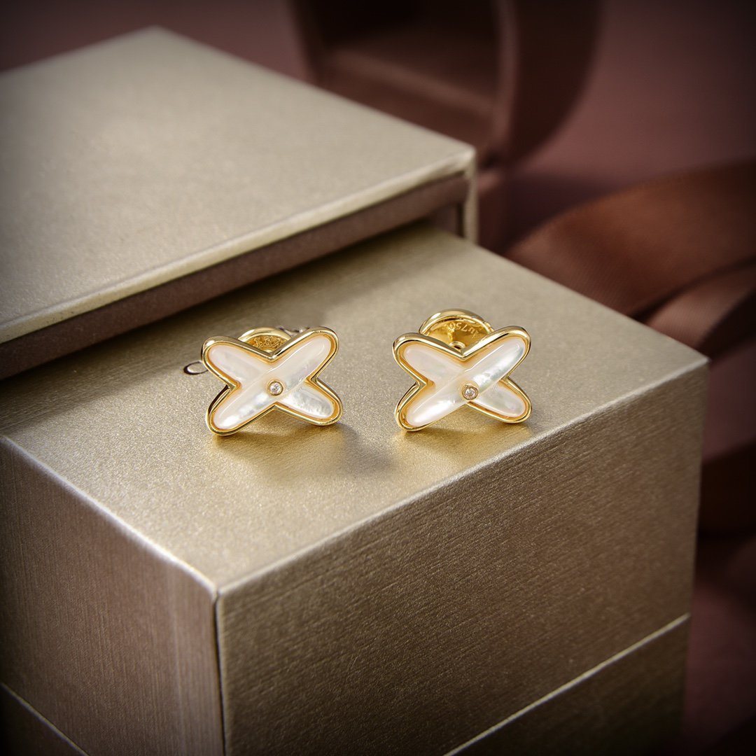 [BLUE TEARS]JEUX DE WHITE MOP GOLD DIAMOND EARRINGS