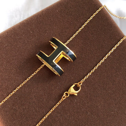 [BLUE TEARS]HM CLIC BLACK ENAMEL GOLD NECKLACE