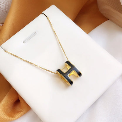 [BLUE TEARS]HM CLIC BLACK ENAMEL GOLD NECKLACE